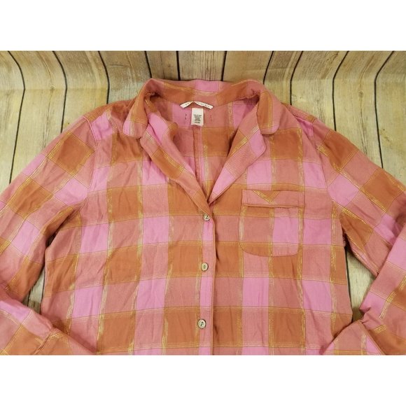 Victoria's Secret Women’s Long Sleeve Button-Up Pajama Romper S Pink Plaid B19 - Picture 2 of 9